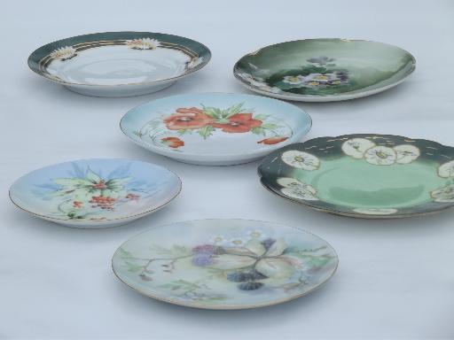 photo of collection of vintage hand-painted china plates w/ fall fruit & flowers #3