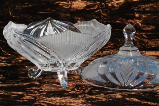 photo of collection of vintage lead crystal candy dishes & covered bowls w/ German labels #3