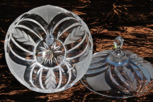 photo of collection of vintage lead crystal candy dishes & covered bowls w/ German labels #4