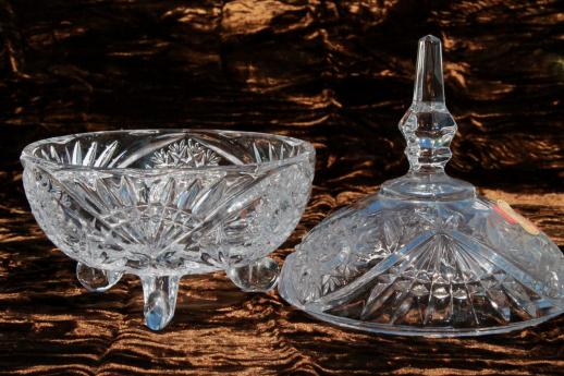 photo of collection of vintage lead crystal candy dishes & covered bowls w/ German labels #11