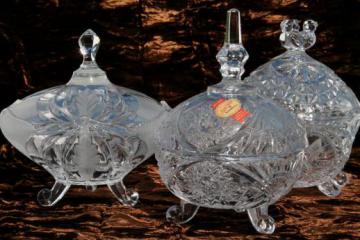 catalog photo of collection of vintage lead crystal candy dishes & covered bowls w/ German labels