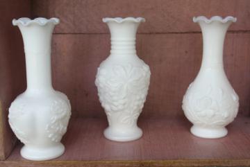 catalog photo of collection of vintage milk glass bud vases - rose, grapes, chrysanthemum Imperial glass