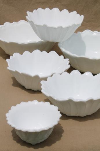 photo of collection of vintage milk glass flower bowls, Lily Pons wild rose milk glass dishes #1