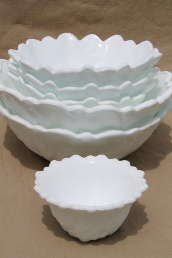 photo of collection of vintage milk glass flower bowls, Lily Pons wild rose milk glass dishes #2