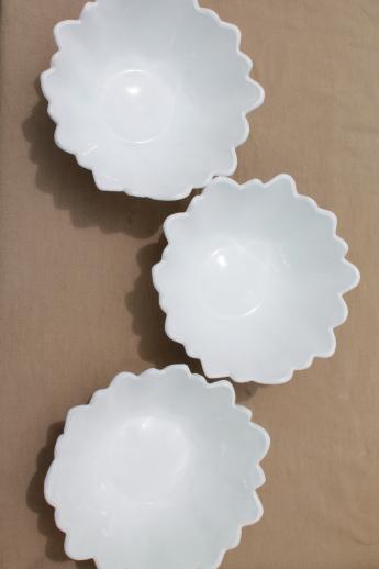 photo of collection of vintage milk glass flower bowls, Lily Pons wild rose milk glass dishes #4