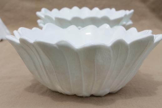 photo of collection of vintage milk glass flower bowls, Lily Pons wild rose milk glass dishes #5