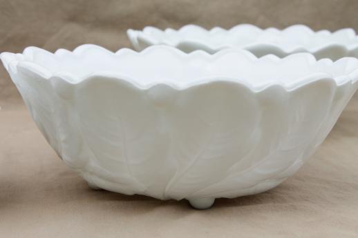 photo of collection of vintage milk glass flower bowls, Lily Pons wild rose milk glass dishes #8