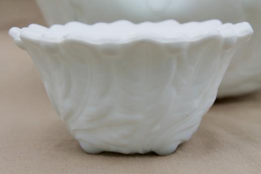 photo of collection of vintage milk glass flower bowls, Lily Pons wild rose milk glass dishes #9