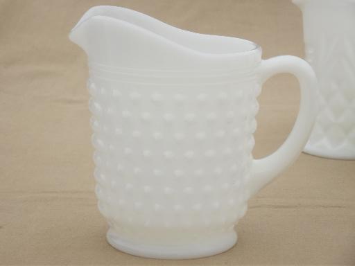 photo of collection of vintage milk glass pitchers, creamers, cream & milk pitcher lot #3