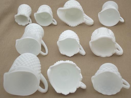 photo of collection of vintage milk glass pitchers, creamers, cream & milk pitcher lot #4