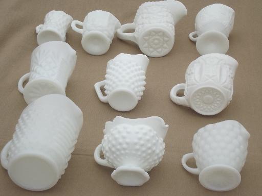 photo of collection of vintage milk glass pitchers, creamers, cream & milk pitcher lot #5