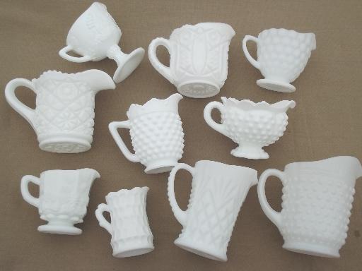 photo of collection of vintage milk glass pitchers, creamers, cream & milk pitcher lot #6