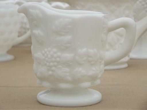 photo of collection of vintage milk glass pitchers, creamers, cream & milk pitcher lot #8