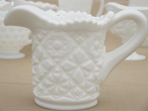 photo of collection of vintage milk glass pitchers, creamers, cream & milk pitcher lot #9