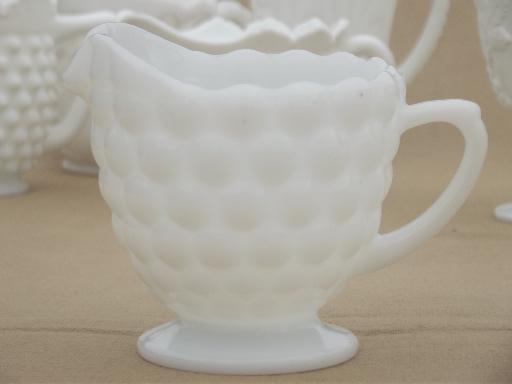 photo of collection of vintage milk glass pitchers, creamers, cream & milk pitcher lot #10