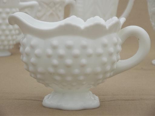 photo of collection of vintage milk glass pitchers, creamers, cream & milk pitcher lot #11