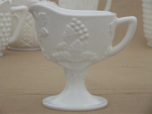 photo of collection of vintage milk glass pitchers, creamers, cream & milk pitcher lot #12