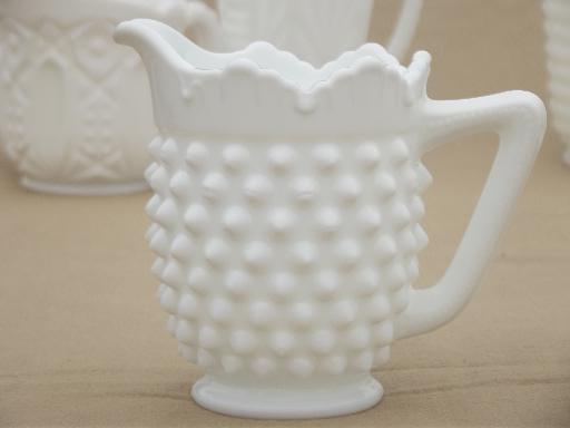 photo of collection of vintage milk glass pitchers, creamers, cream & milk pitcher lot #13