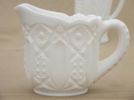 photo of collection of vintage milk glass pitchers, creamers, cream & milk pitcher lot #14