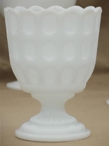 photo of collection of vintage milk glass vases, pedestal bowls, compotes each different #6