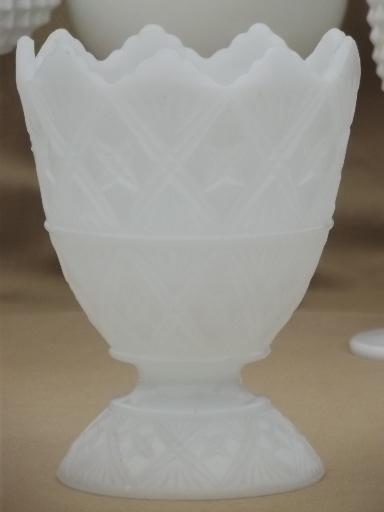 photo of collection of vintage milk glass vases, pedestal bowls, compotes each different #7