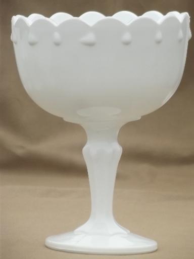 photo of collection of vintage milk glass vases, pedestal bowls, compotes each different #10