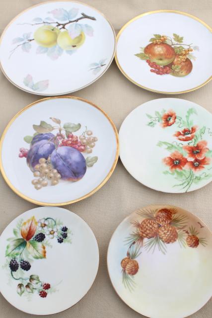 photo of collection of vintage painted china plates w/ fall harvest fruit, flowers, pinecones #1