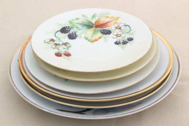 photo of collection of vintage painted china plates w/ fall harvest fruit, flowers, pinecones #3