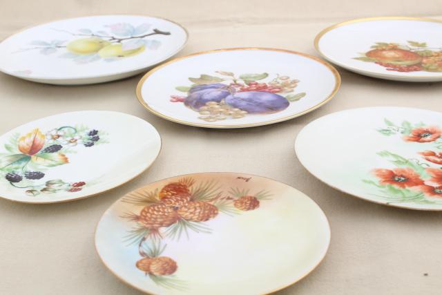 photo of collection of vintage painted china plates w/ fall harvest fruit, flowers, pinecones #4