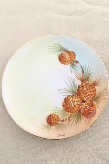 photo of collection of vintage painted china plates w/ fall harvest fruit, flowers, pinecones #6