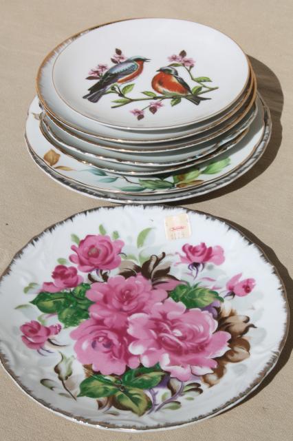 photo of collection of vintage painted china plates w/ fruit, flowers, song birds #4