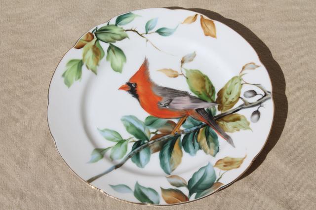 photo of collection of vintage painted china plates w/ fruit, flowers, song birds #5