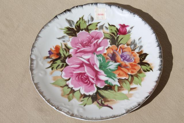 photo of collection of vintage painted china plates w/ fruit, flowers, song birds #12