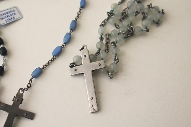 photo of collection of vintage rosaries, Catholic cross prayer beads necklace w/ medals #2