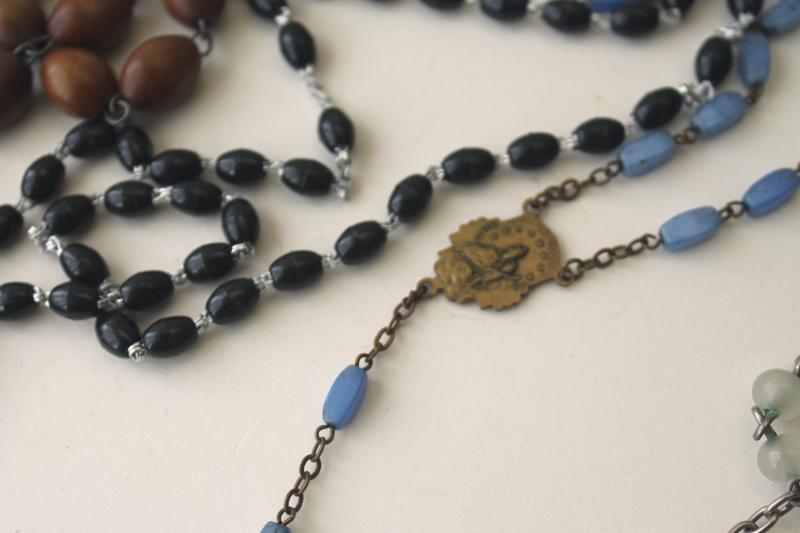 photo of collection of vintage rosaries, Catholic cross prayer beads necklace w/ medals #7