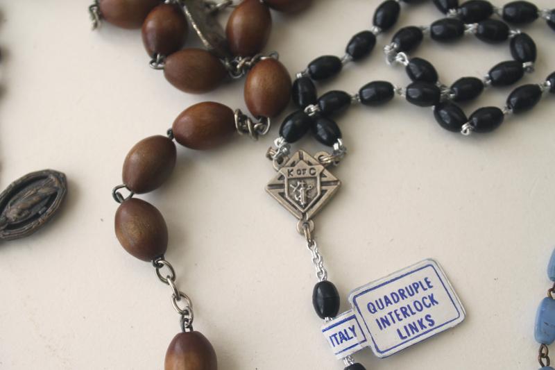 photo of collection of vintage rosaries, Catholic cross prayer beads necklace w/ medals #8