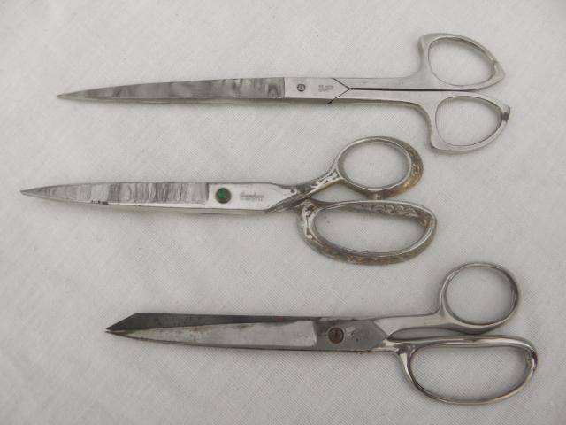 photo of collection of vintage sewing scissors, pinking shears, deco Soligen paper shears #2