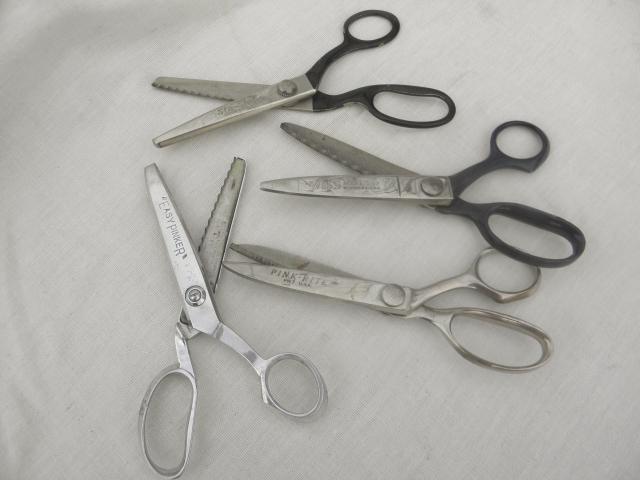 photo of collection of vintage sewing scissors, pinking shears, deco Soligen paper shears #6