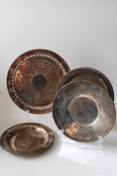 catalog photo of collection of vintage silver plate trays, chargers, round platters, plates lot