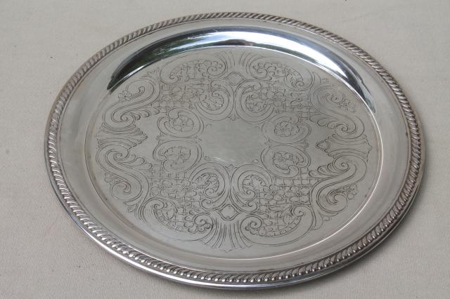 photo of collection of vintage silverplate trophy plates & trays, etched silver plated pieces #2