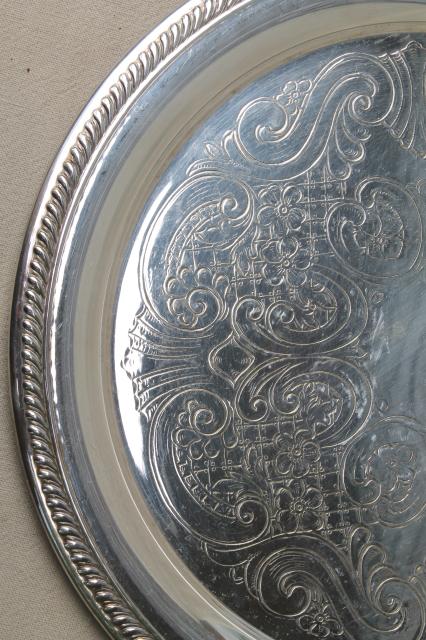 photo of collection of vintage silverplate trophy plates & trays, etched silver plated pieces #3