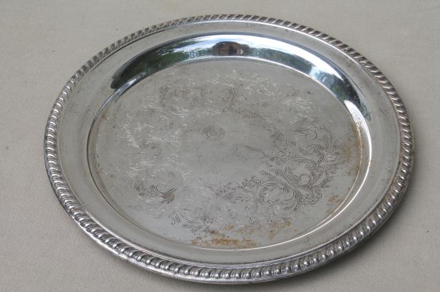 photo of collection of vintage silverplate trophy plates & trays, etched silver plated pieces #6