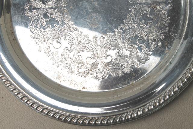 photo of collection of vintage silverplate trophy plates & trays, etched silver plated pieces #7