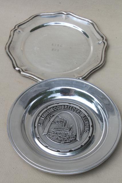 photo of collection of vintage silverplate trophy plates & trays, etched silver plated pieces #10