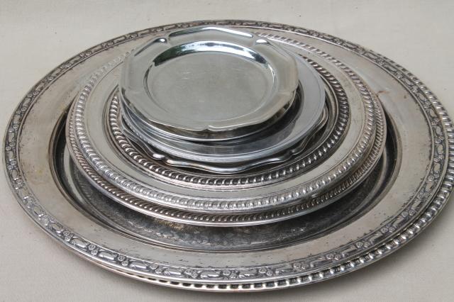 photo of collection of vintage silverplate trophy plates & trays, etched silver plated pieces #12