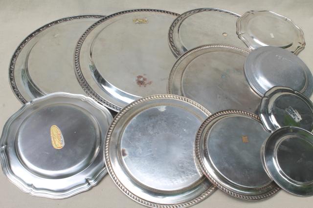 photo of collection of vintage silverplate trophy plates & trays, etched silver plated pieces #13