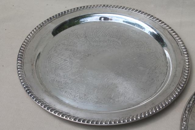 photo of collection of vintage silverplate trophy plates & trays, etched silver plated pieces #15