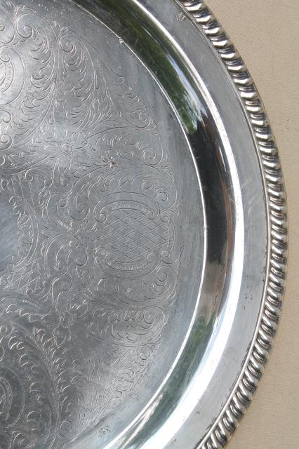 photo of collection of vintage silverplate trophy plates & trays, etched silver plated pieces #16