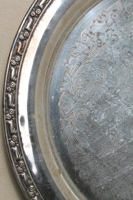 photo of collection of vintage silverplate trophy plates & trays, etched silver plated pieces #18