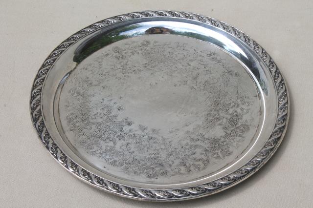 photo of collection of vintage silverplate trophy plates & trays, etched silver plated pieces #19